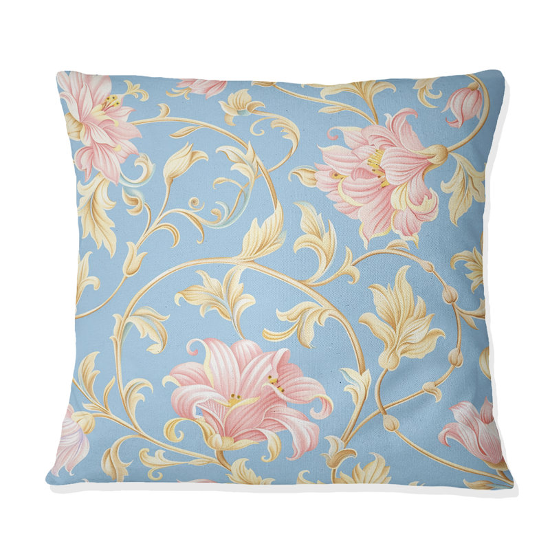 Coussin Boho rose, rose, rose et bleu, Carrée, H 18 po x l 18 po
