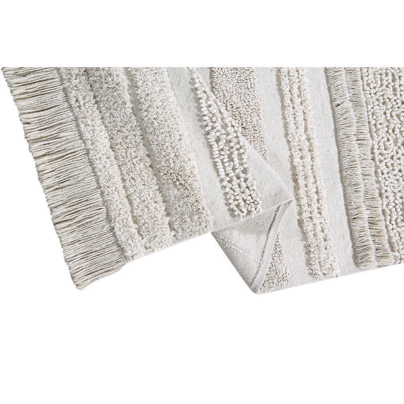 Cotton Striped Area Rug in Light Gray