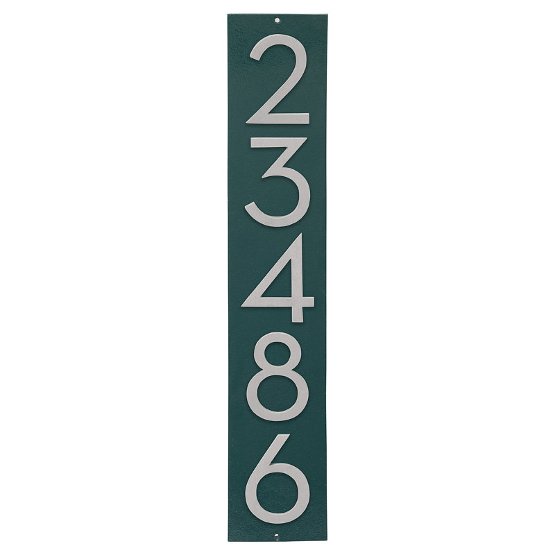 Plaque d'adresse verticale flottante 4 po (5 chiffres), Vert forêt, Aluminium brossé, Oui