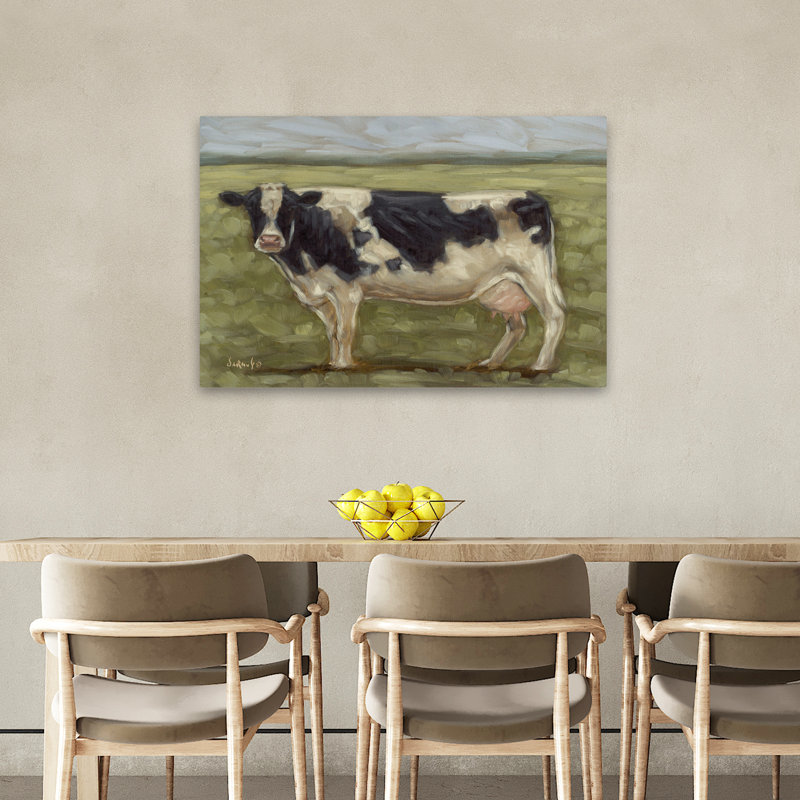 La reine de la ferme - Vache contemporaine en noir et blanc, H 24 po x l 36 po