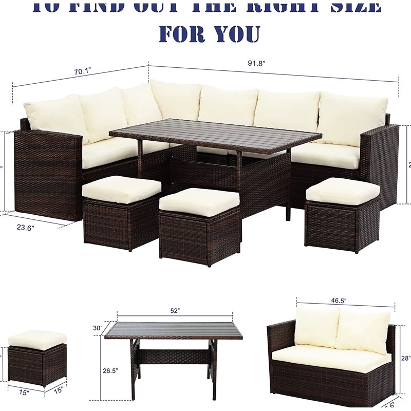 Canapé modulaire d'extérieur rembourré 7 places avec coussins confortables