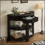 Console demi-lune cannelée TREXM avec tiroir et 2 tablettes pour entrée, salon et couloir (noir)-1864652606