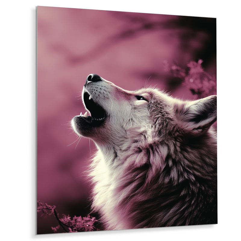 Pink Howling Wolf At Sunset - Wolf Animal Metal Wall Art, 20" H x 12" W x 1" D