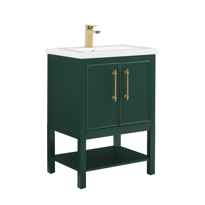 Ensemble de meuble-lavabo simple 24 po Jewell, Vert forêt / laiton antique