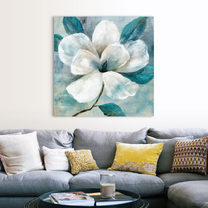 Art mural bleu sarcelle Magnolia I, Toile tendue, H 48 po x l 48 po x P 1,25 po