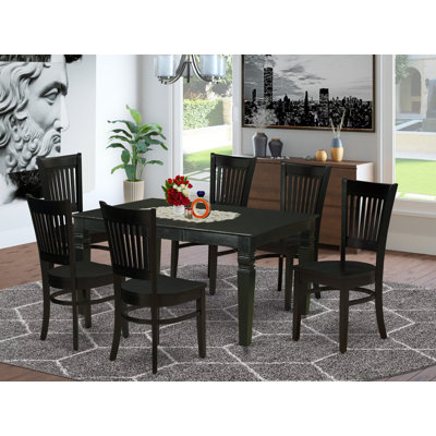 7 Piece Dining Room Furniture Set Consist of a Rectangle Kitchen Table with Butterfly Leaf and 6 Dining Chairs, Black
