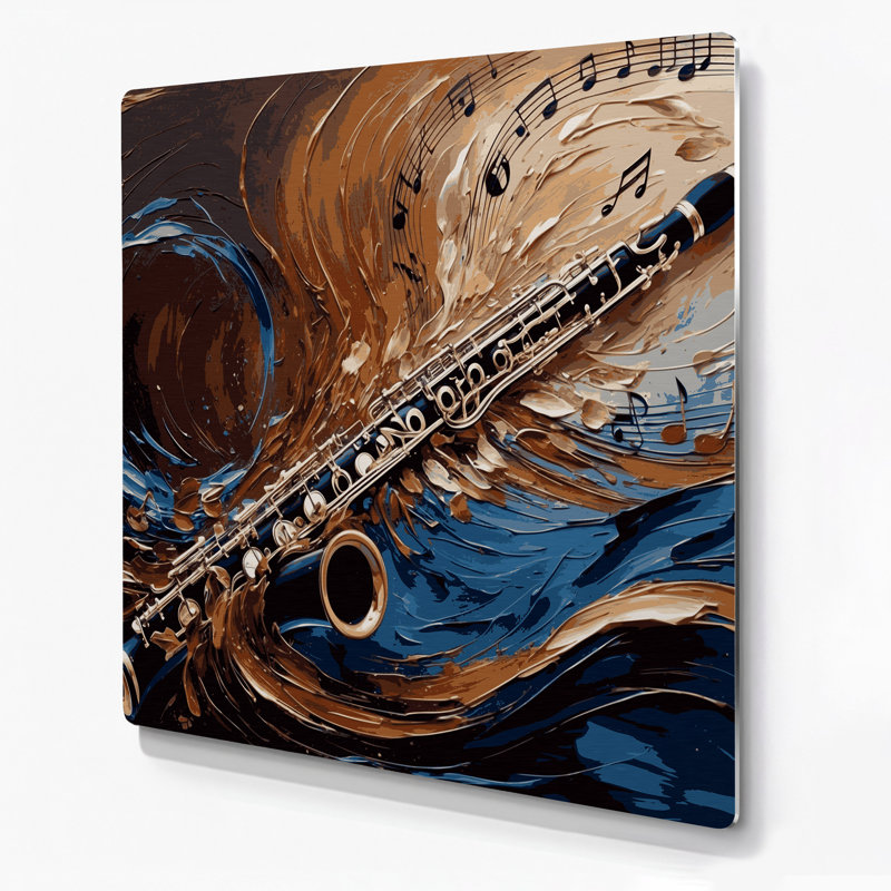 Musique, art mural noir en métal Clarinette, H 16 po x l 16 po