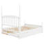 Grand lit plateforme avec lit gigogne simple TG et 2 tiroirs de rangement, lit en bois classique avec tête de lit à broche, blanc