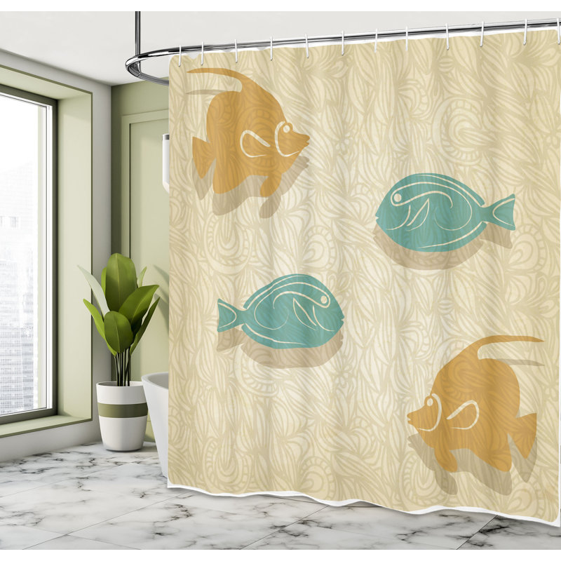 Ensemble de rideau de douche avec crochets et crochets fish and wave, H 84 po x l 69 po