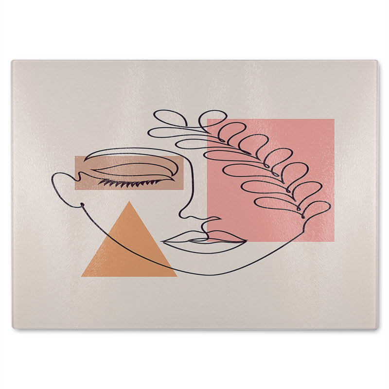 Minimal line drawing of womans face Designer Glass Chopping Board, 40cm L x 28cm W