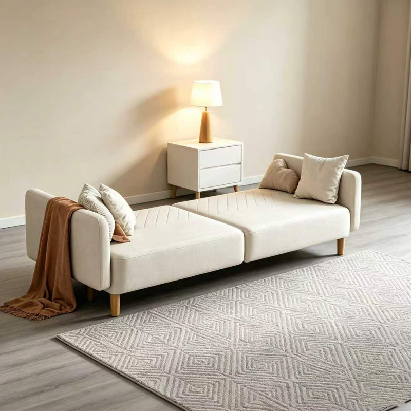 3 Seater Velvet Sofa Bed, Beige