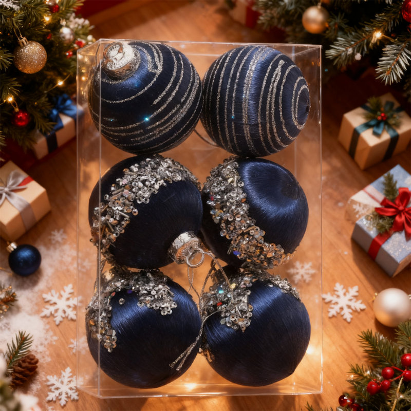 6 Pcs Satin Christmas Balls, Silk Christmas Tree Hanging Ornaments, Luxury Home Decorations For Xmas Tree Wreath Garland Holiday Wedding Party Decoration, 6Cm