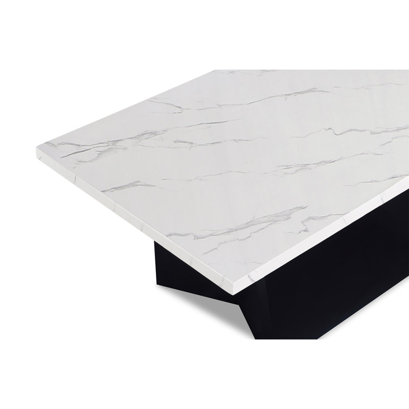 Ensemble de table basse moderne 3 pièces Table de bout Table de bout luxueuse avec faux-marbre et base angulaire noire Meuble de salon en bois blanc