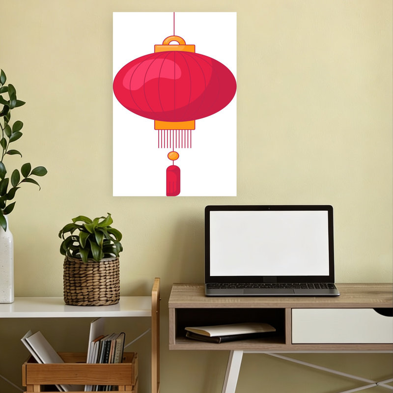 Lanterne rouge traditionnelle, art mural traditionnel au printemps, Doré, H 18 po x l 12 po