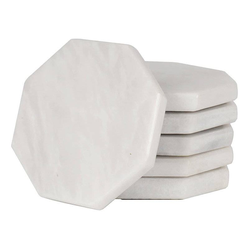 Marble 6 Piece Coaster Set, White
