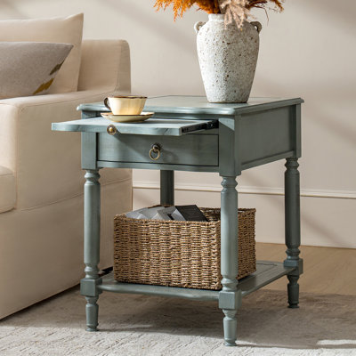 Sessoms Traditional 20"W Solid Wood 1-Drawer End Table with Built-in Charging Station