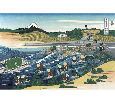 « fording the river » par katsushika hokusai,, reproduction d’art