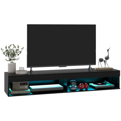 Meuble télé flottant avec rangement et lumières pour téléviseurs de 75 po ou moins - noir