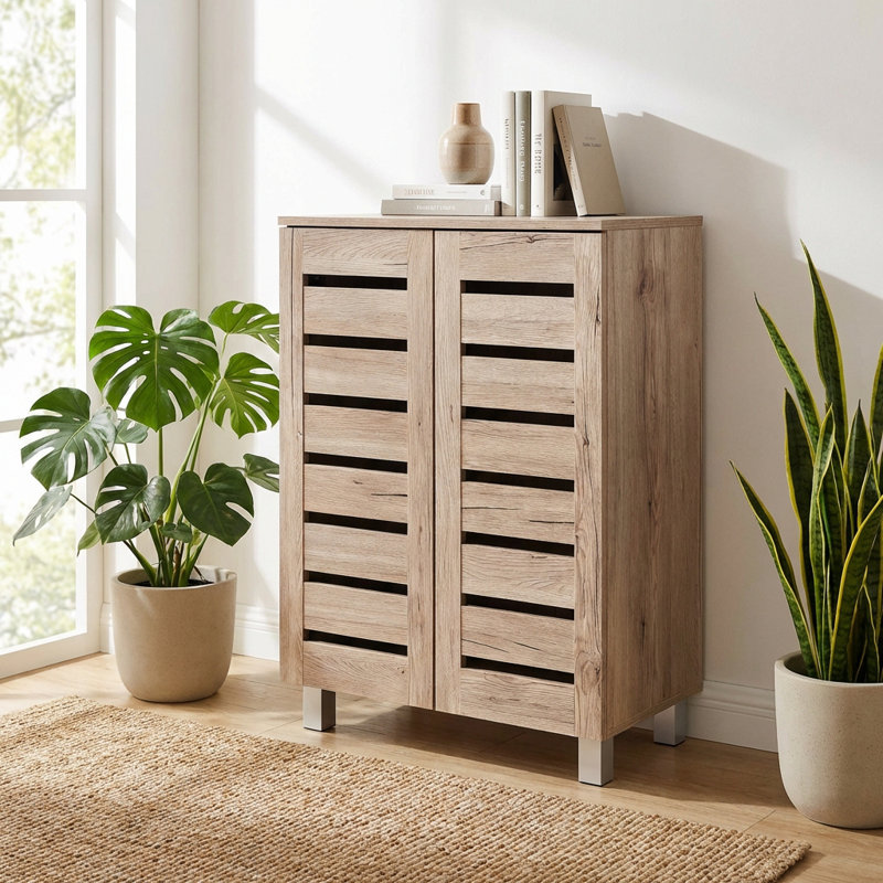 Euston 10 Pair Shoe Storage Cabinet, Oak Wood