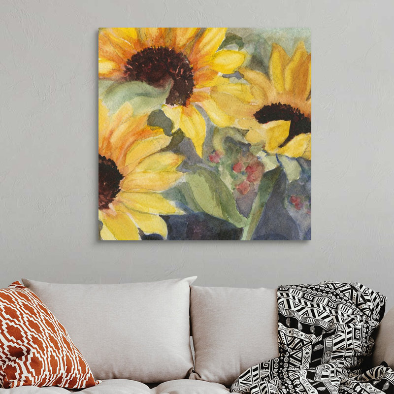 «Sunflowers In Watercolor II», art mural sur toile, H 36 po x l 36 po x P 1,25 po, Toile tendue