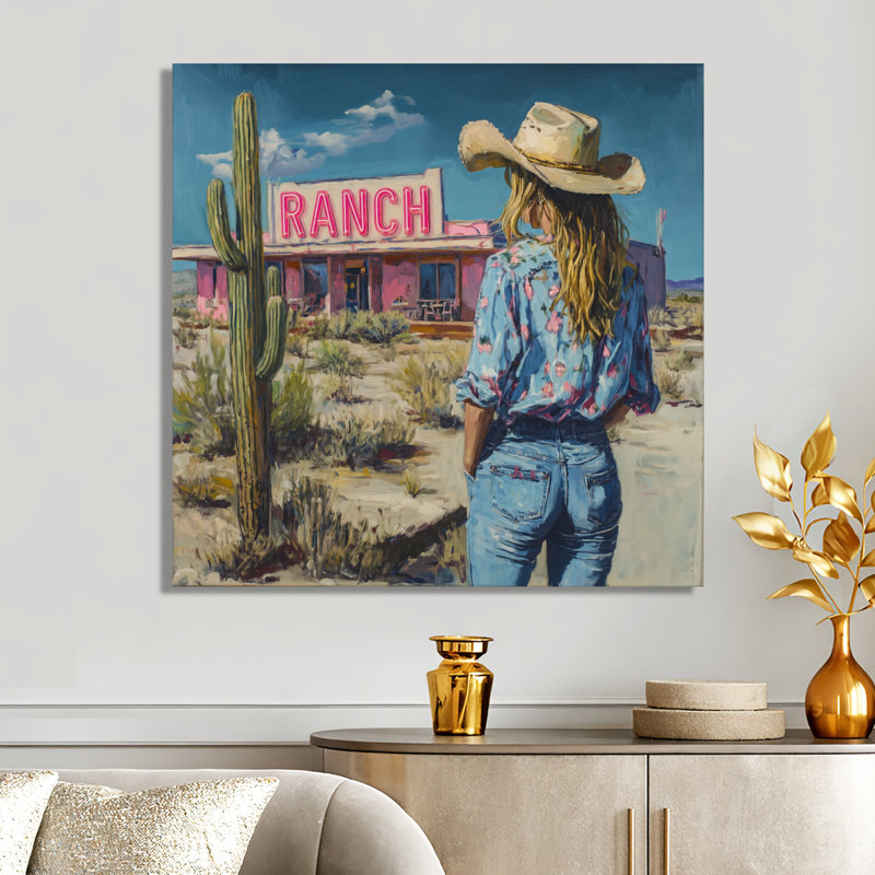 Cowgirl du ranch du désert - Décoration murale sur toile western, H 16 po x l 16 po, Wrapped Canvas