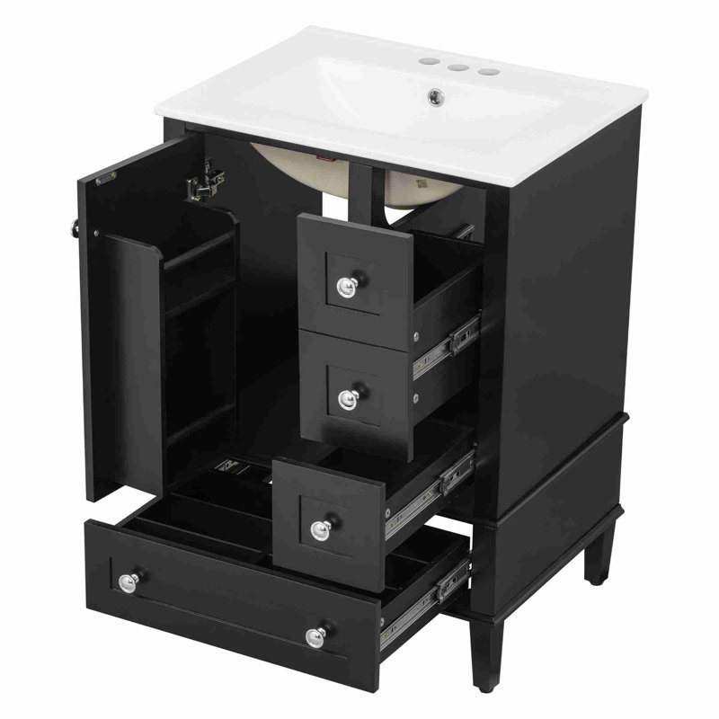 Meuble-lavabo moderne avec beaucoup de rangement, Noir / Argenté