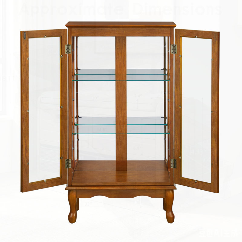 Vitrine lumineuse Curio Cabinet avec tablettes réglables, panneau arrière en miroir et portes en verre trempé, Oak