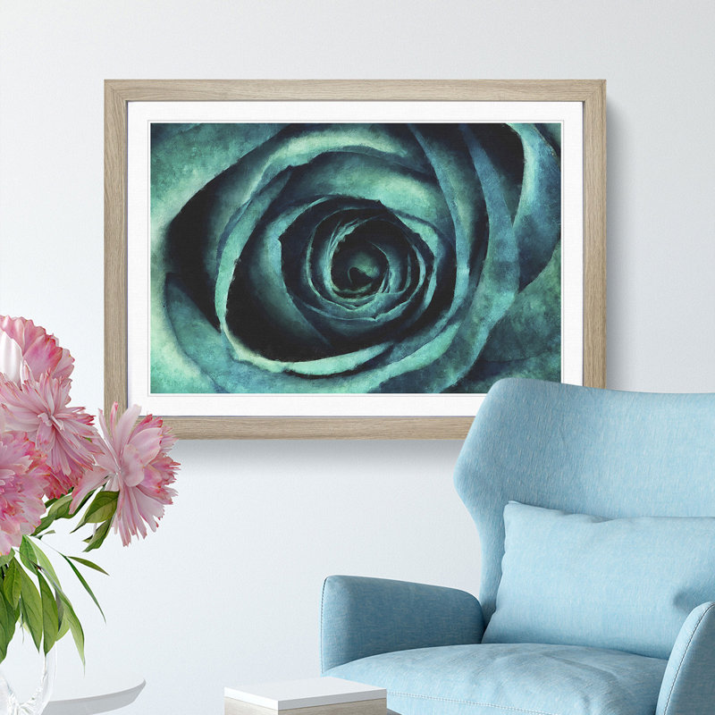 A Teal Rose - Picture Frame Painting Print, Oak Framed, 27cm H x 36cm W x 2cm D