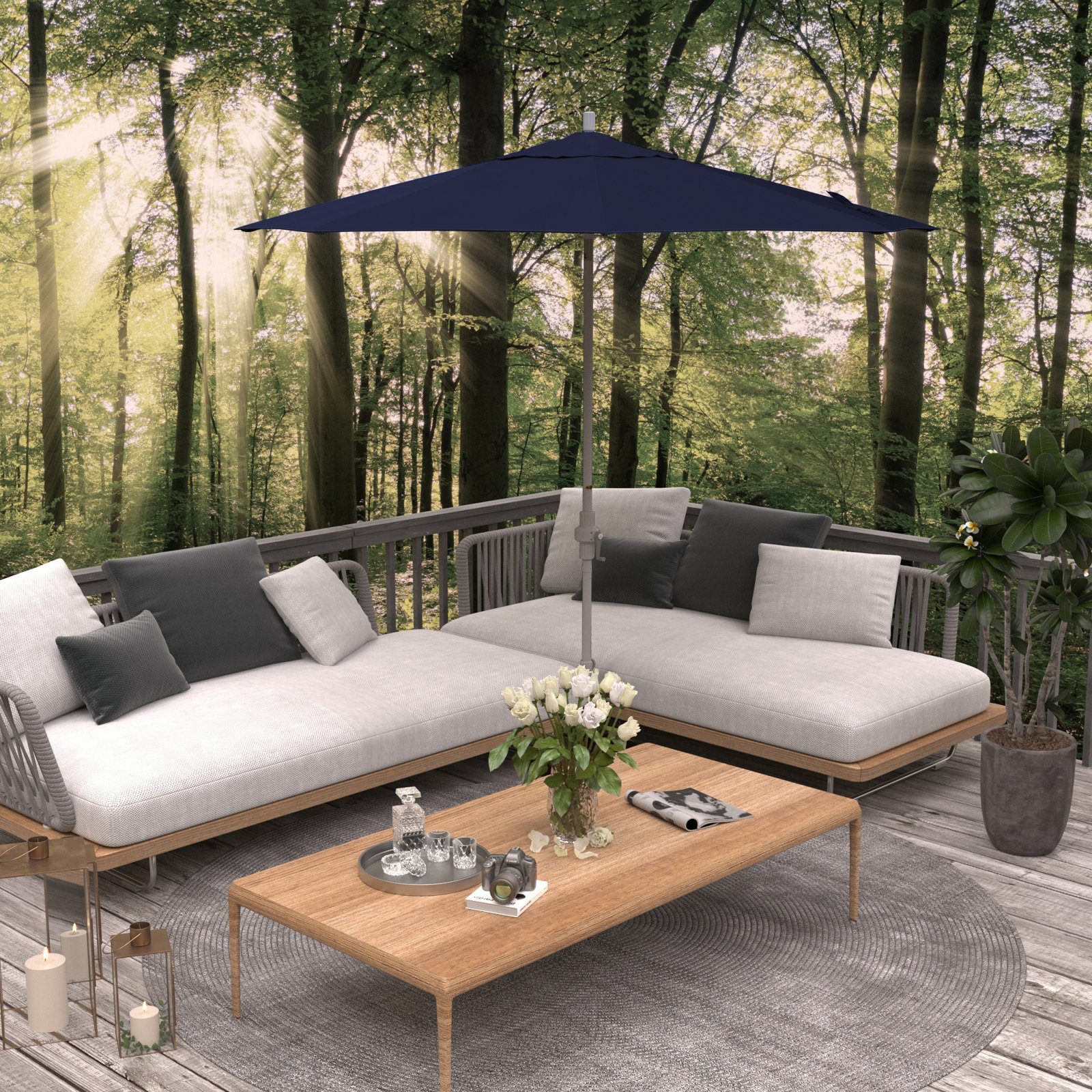9' Umbrella, Navy Blue Performance Canvas