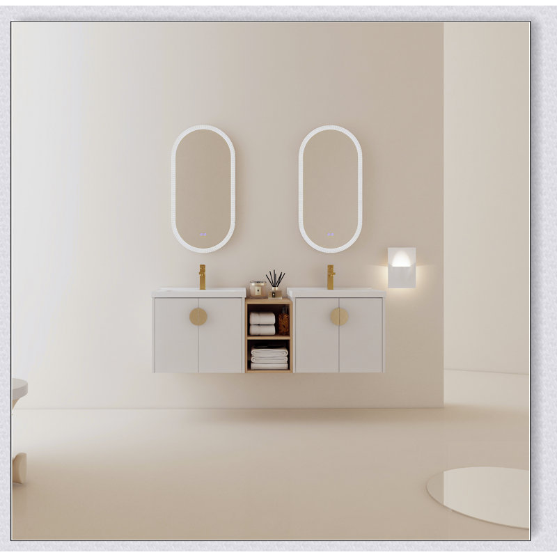Meuble-lavabo à fermeture en douceur de 60 pouces avec lavabo et petites tablettes de rangement. BCV06360GWH