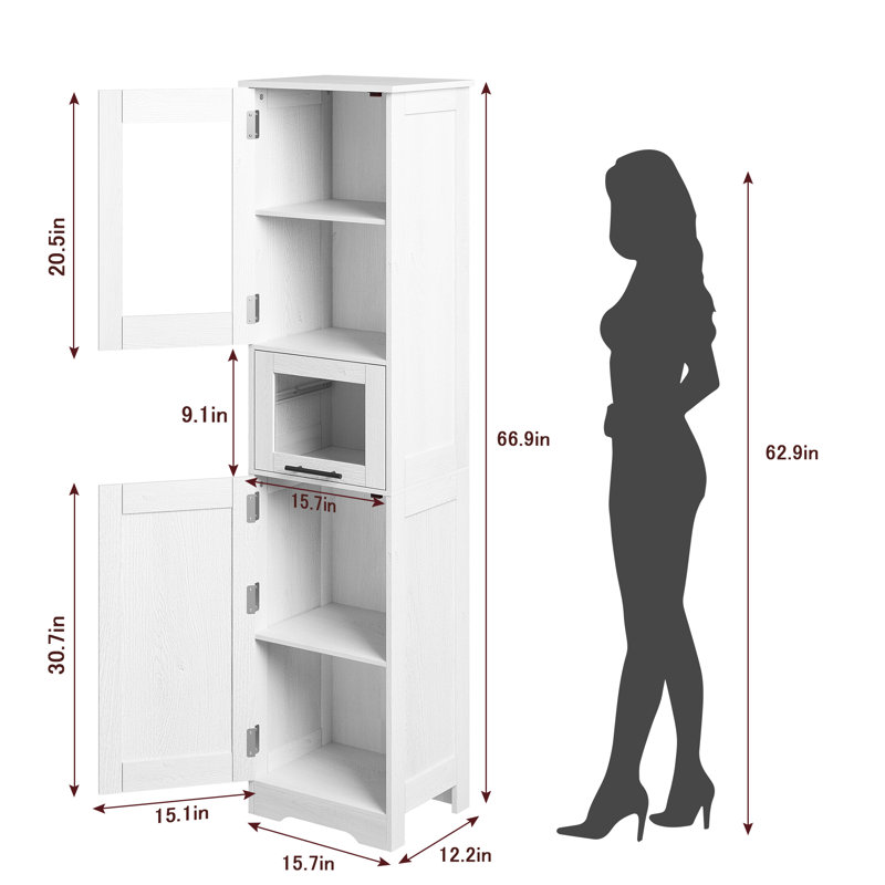 Bathroom Cabinet,Freestanding Narrow Cabinet With Adjustable Shelves, White