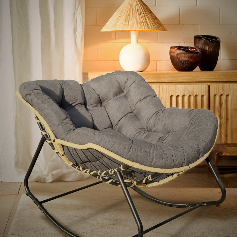 Chaise berçante en rotin pour l'extérieur, Gris foncé