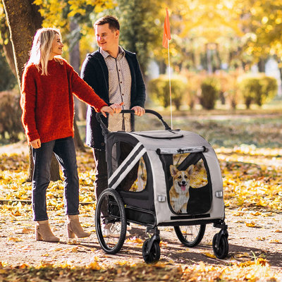 2-In-1 Pet Bike Trailer & Stroller With Safety Reflectors, Weather Resistant Oxford Fabric, Easy Entry & Ventilation