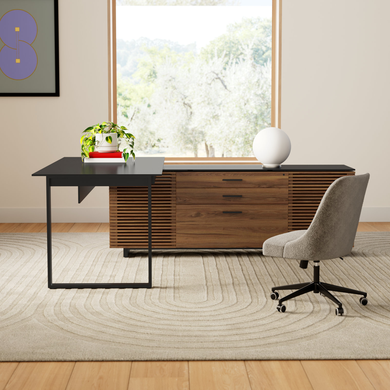 Corridor L-Shaped Writing Desk, Natural Walnut