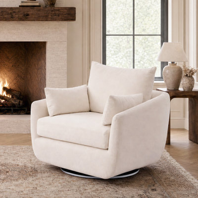 Fauteuil d'appoint pivotant surdimensionné en sherpa de 37,3 po avec lumière DEL, fauteuil-baril moderne pour salon, chambre à coucher et appartement