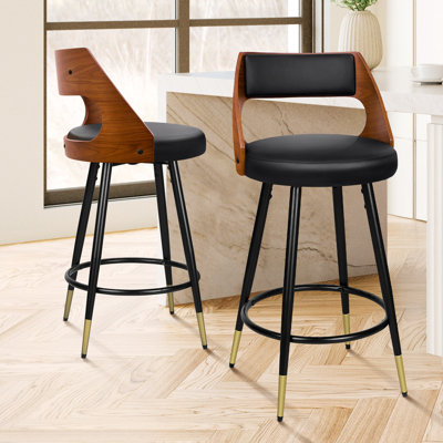 Swivel Upholstered Counter Stool with Solid Wood Frame