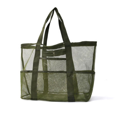1Pcs Large Mesh Beach Tote Bags for Sand Toys, Family Travel, Grocery, Reusable Shopping