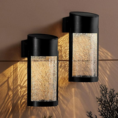 Matte Black Solar Powered Crackled Glass Outdoor Sconce