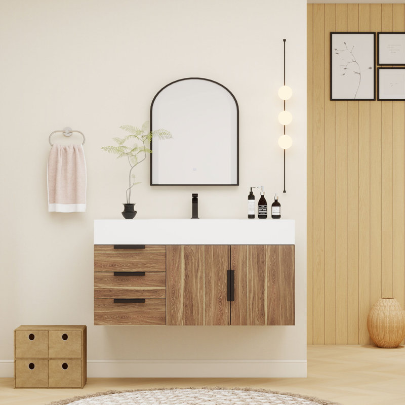 Jessica 41.5'' Single Bathroom Vanity with Acrylic Top, Natural Oak