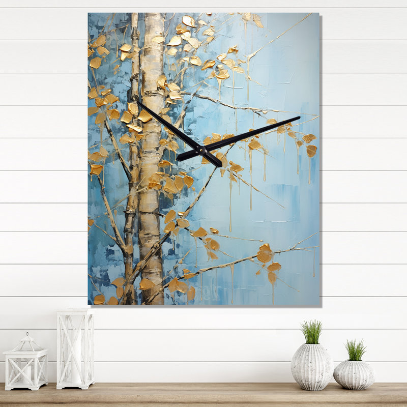 Horloge murale en bambou bleu et doré Zen Moment VI, Grand
