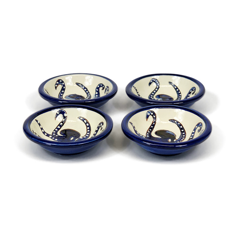 Calliope 80ml Handmade Ceramic Dessert Bowl, White/Blue/Black
