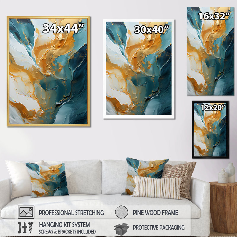 Océan blanc et bleu, courants I - océan, art mural, salon, Toile tendue, 32" H x 24" W