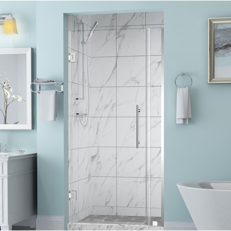 Porte de douche à charnière sans cadre 28,25 x 72,25 x 72 Belmore, Transparent, Chrome