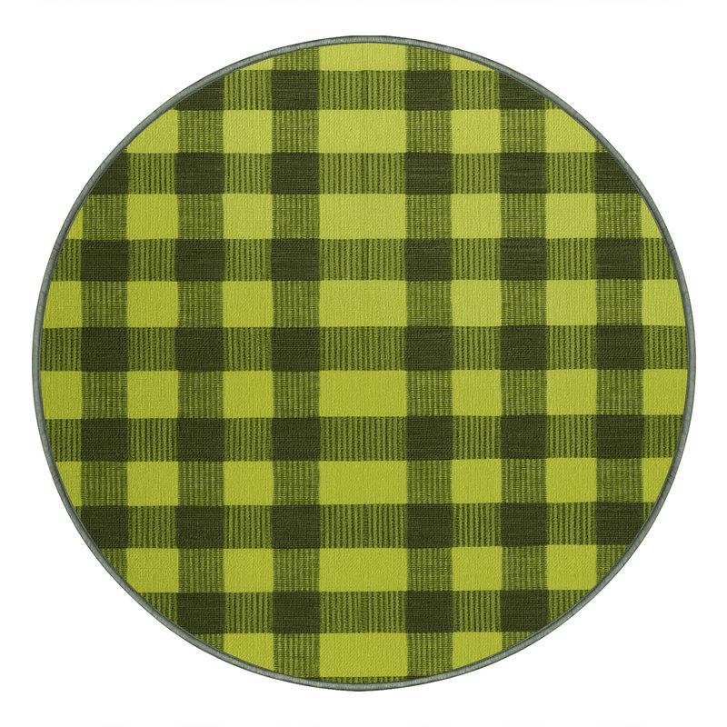 Machine Washable Checkered Green Area Rug, Round 5'