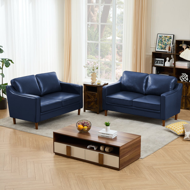 Causeuse de salon en similicuir Christofor (ensemble de 2), Bleu très foncé
