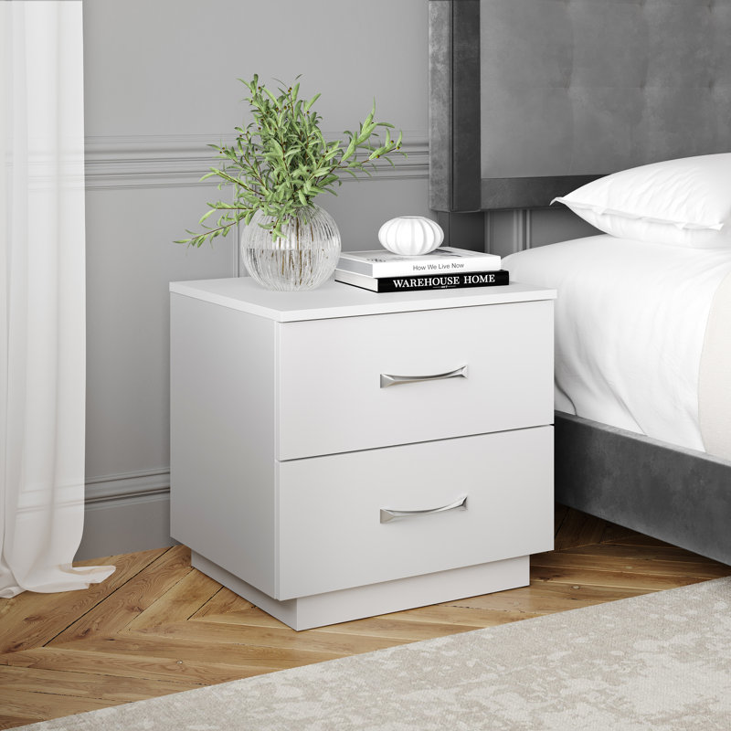 Sleep Hamilton Double Drawer Low Profile Nightstand, White