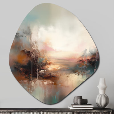 Claudiu - Landscapes Asymmetrical Metal Wall Art for Living Room, Beige Irregular Shape Metal Art Print