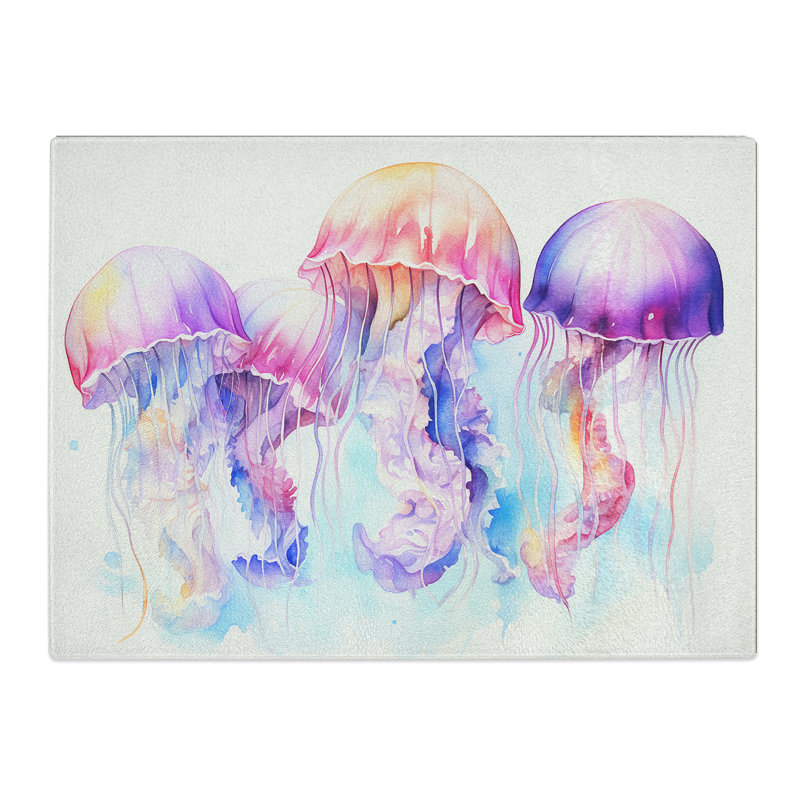 Jellyfish Watercolour  Glass Chopping Board