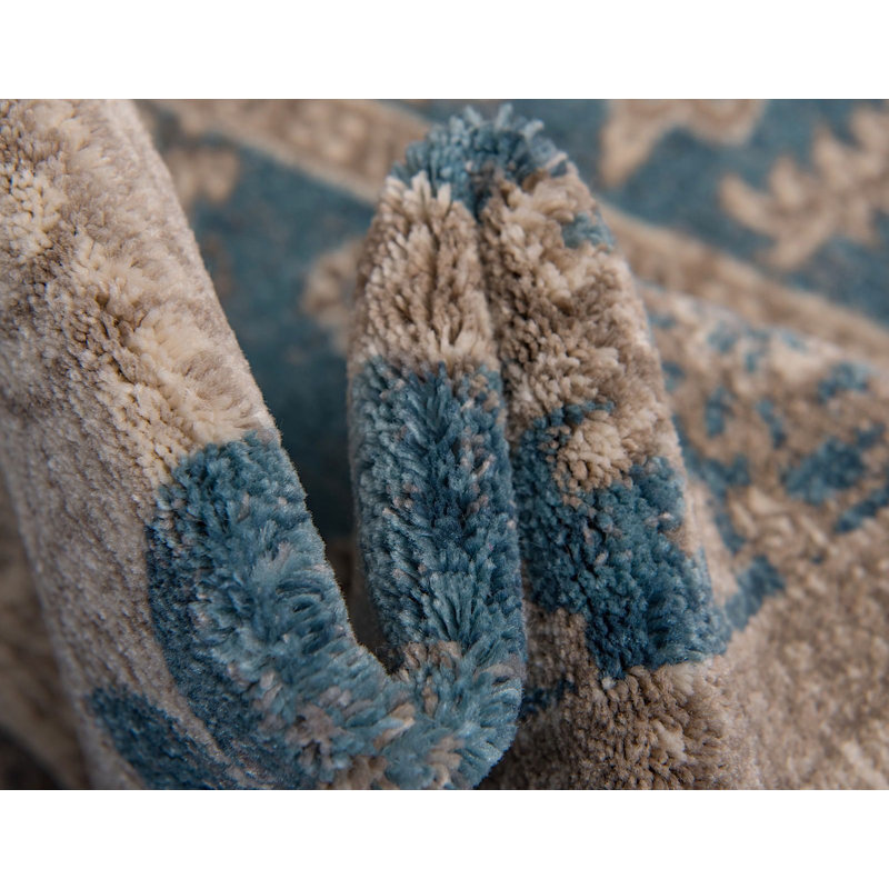 Tapis oriental bleu / beige Linz, Carré 8 pi