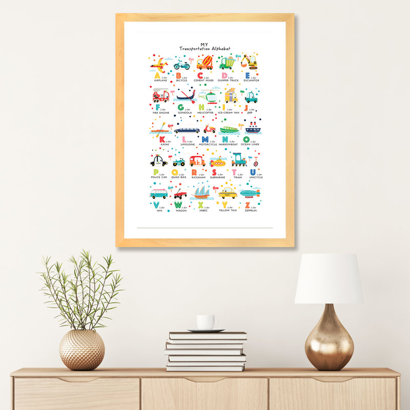 Transport - alphabet, Blanc, H 32 po x l 24 po x P 1 po, Papier avec cadre beige